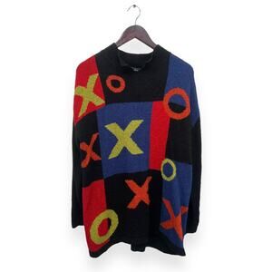 Vintage Tic-Tac-Toe Knitted Colorful Sweater Size XL